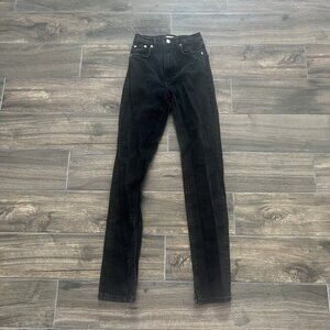 Zara Black Straight Jeans Ankle Slits Size 0